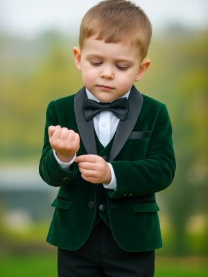 Baby Boys 5 Piece Green Velvet Tuxedo Suit Milano Mayfair