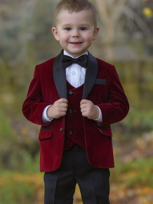 Baby Boys 5 Piece Wine Velvet Tuxedo Suit Milano Mayfair
