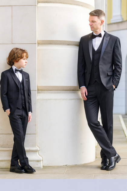 Mens & Boys Black Tuxedo Three Piece Suit Milano Mayfair
