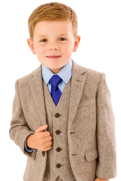 Baby Boys 5 Piece Brown Herringbone Tweed Suit