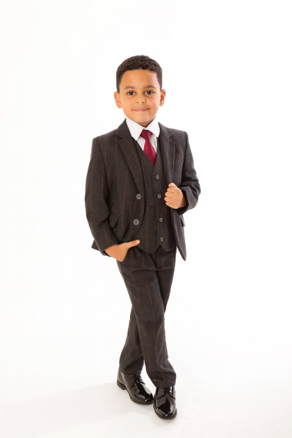 Baby Boys 5 Piece Grey Check Tweed Suit
