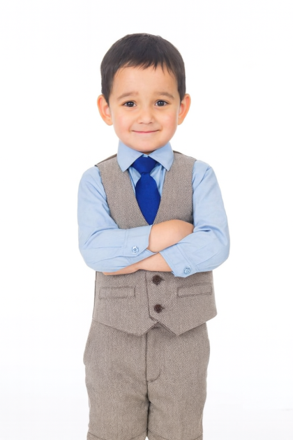 Baby Boys Brown Herringbone Tweed 4 Piece Short Suit