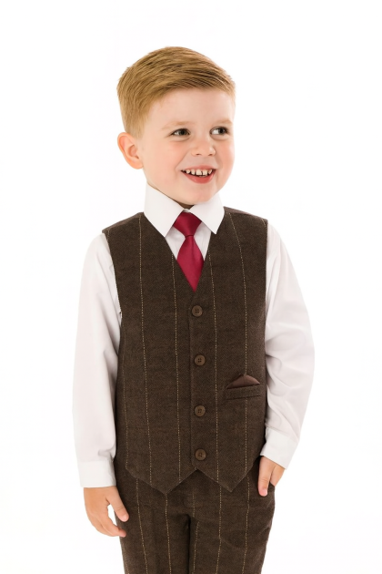 Baby Boys Brown Check Tweed 4 Piece Suit