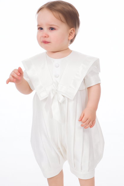 Baby Boys White Pleated Christening Romper