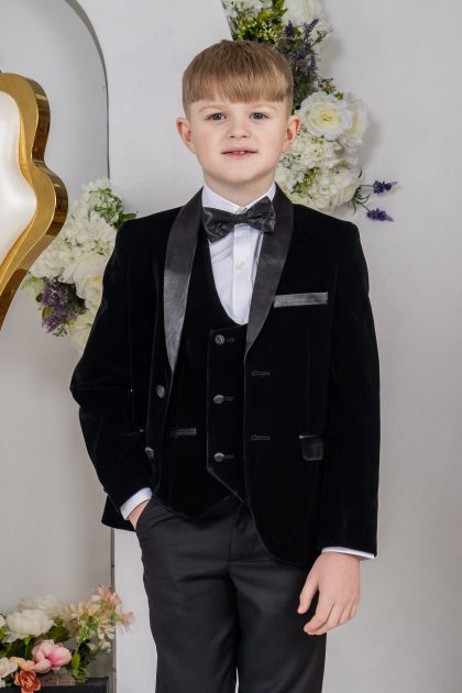 Boys Black Velvet Tuxedo Suit Milano Mayfair 5 Piece