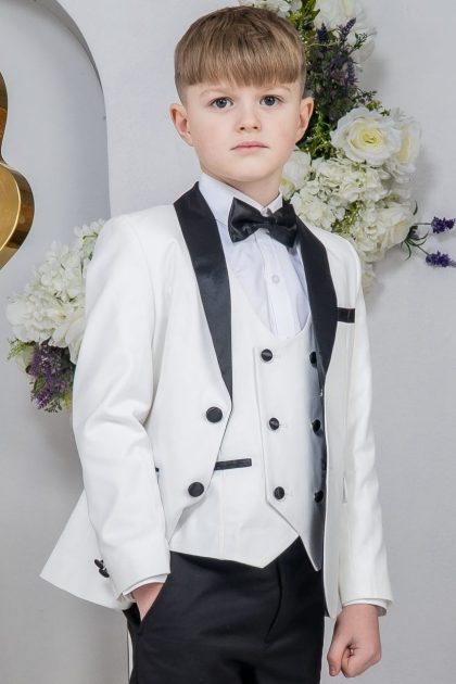 Boys White/Black Tuxedo Suit Milano Mayfair 5 Piece
