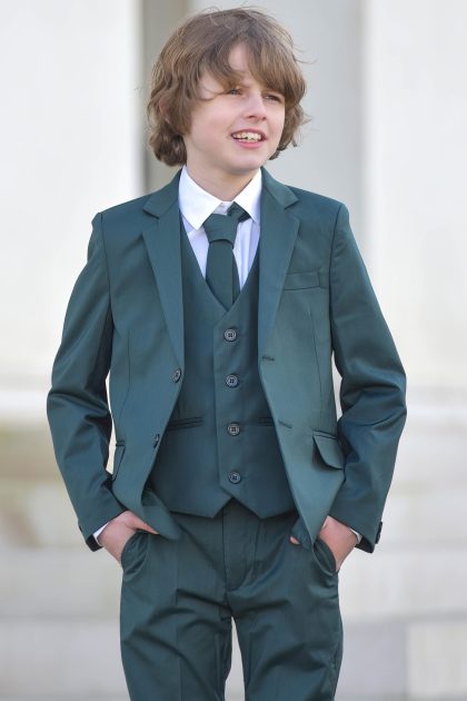 Boys Dark Green 5 Piece Suit