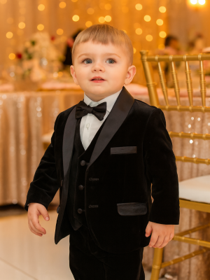 Baby Boys 5 Piece Black Velvet  Tuxedo Suit Milano Mayfair