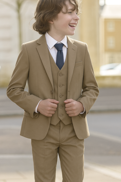 Boys Beige 5 Piece Vivaki Suit