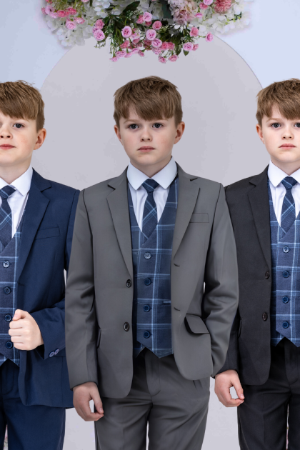 Boys' 5-Piece Suit with Issac Waistcoat- Navy, Grey, or Black Choice