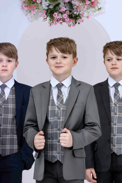 Boys' 5-Piece Suit with Edward Waistcoat- Navy, Grey, or Black Choice