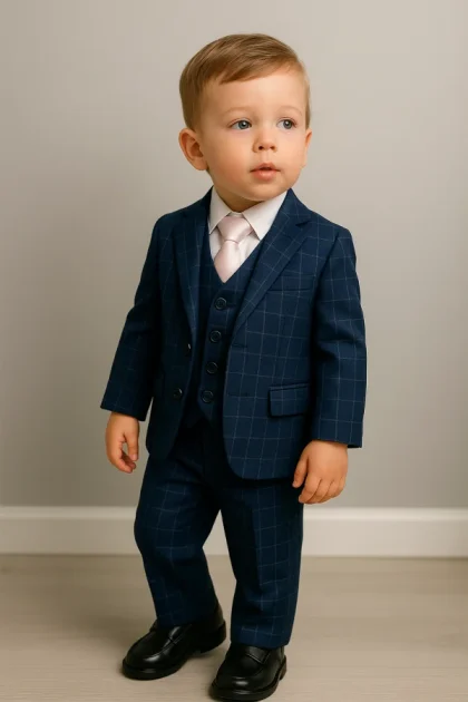 Baby Boys Navy Check Suit 5 Piece