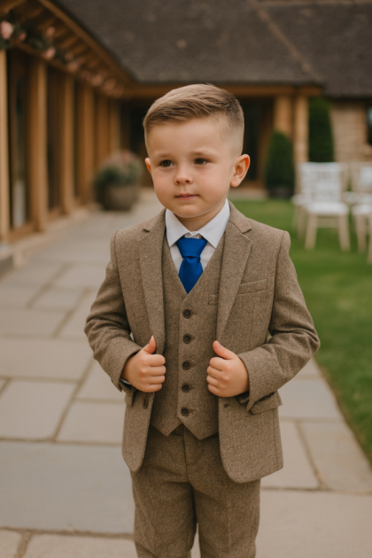 Baby Boys Light Brown Tweed 5 Piece Suit