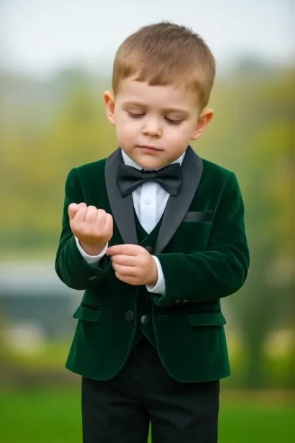 Baby Boys Green Velvet Tuxedo Suit Milano Mayfair 5 Piece