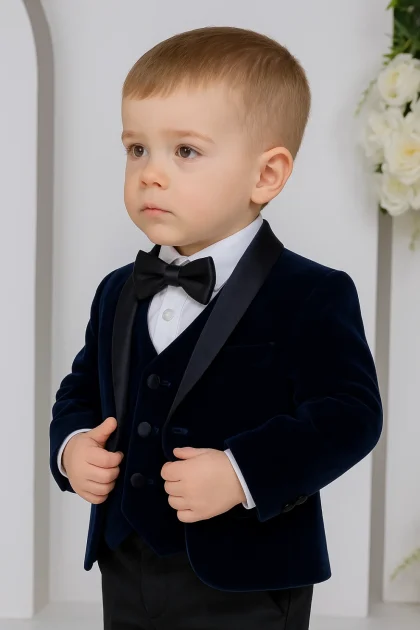 Baby Boys Navy Velvet Tuxedo Suit Milano Mayfair 5 Piece
