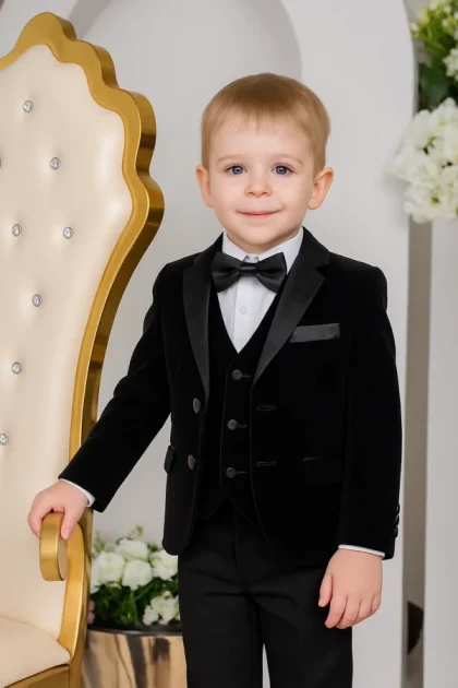 Baby Boys Black Velvet Tuxedo Suit Milano Mayfair 5 Piece
